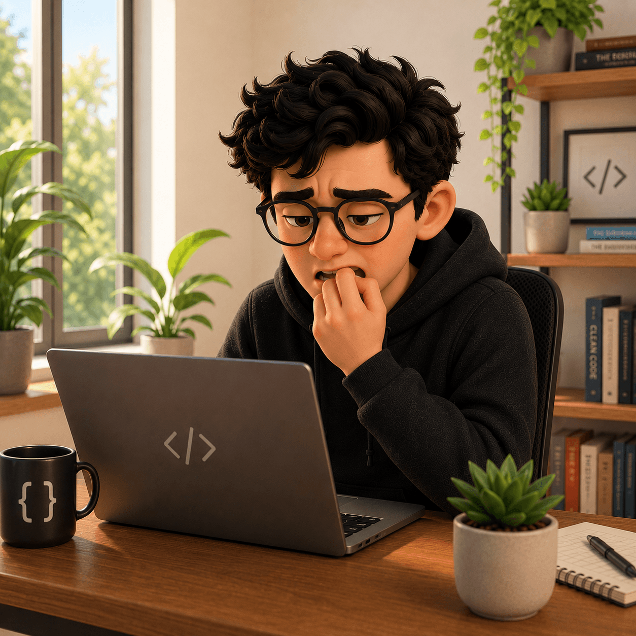 Developer stressed, biting nails